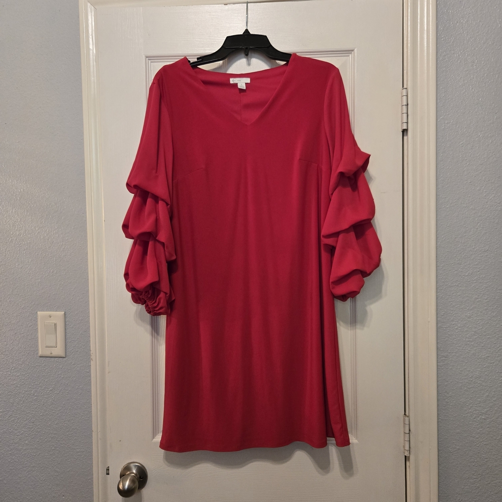 Vibrant Pink Ruffle-Sleeve Midi Dress